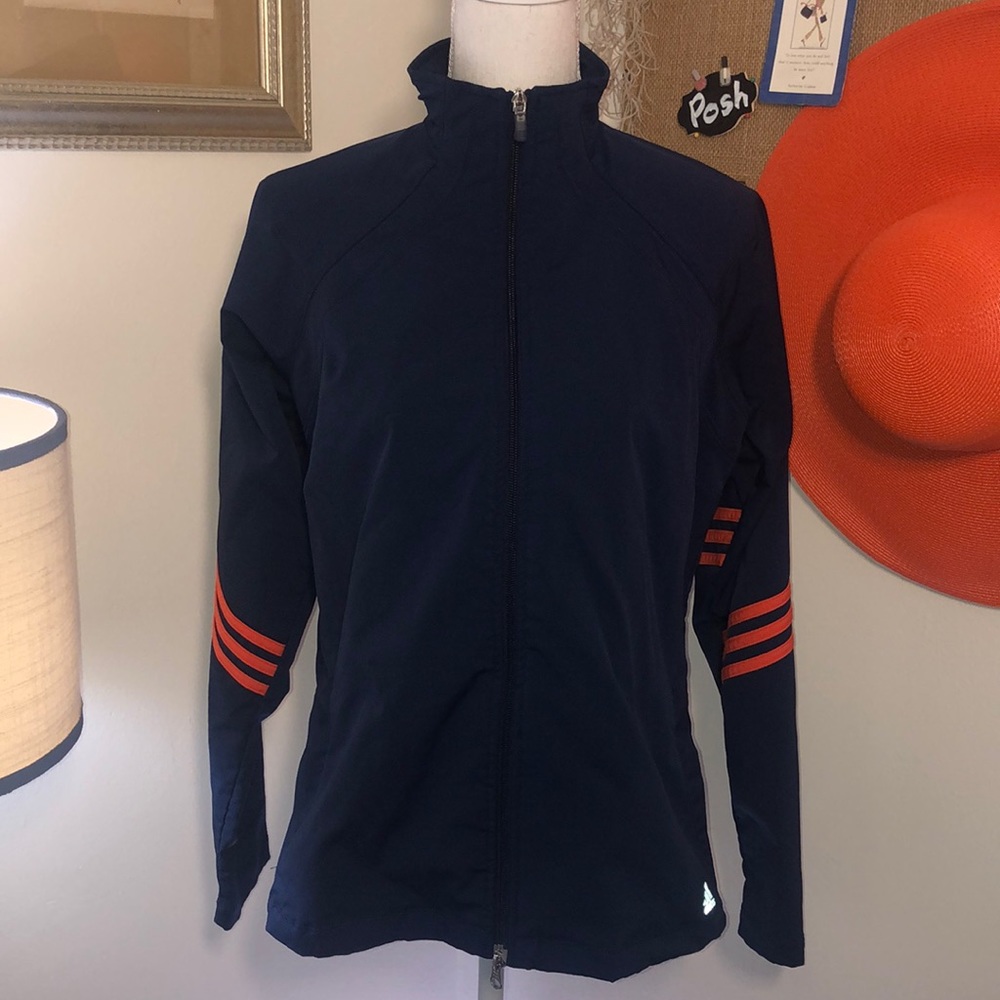 Vintage Adidas ClimaProof Navy Jacket w/Orange Stripes